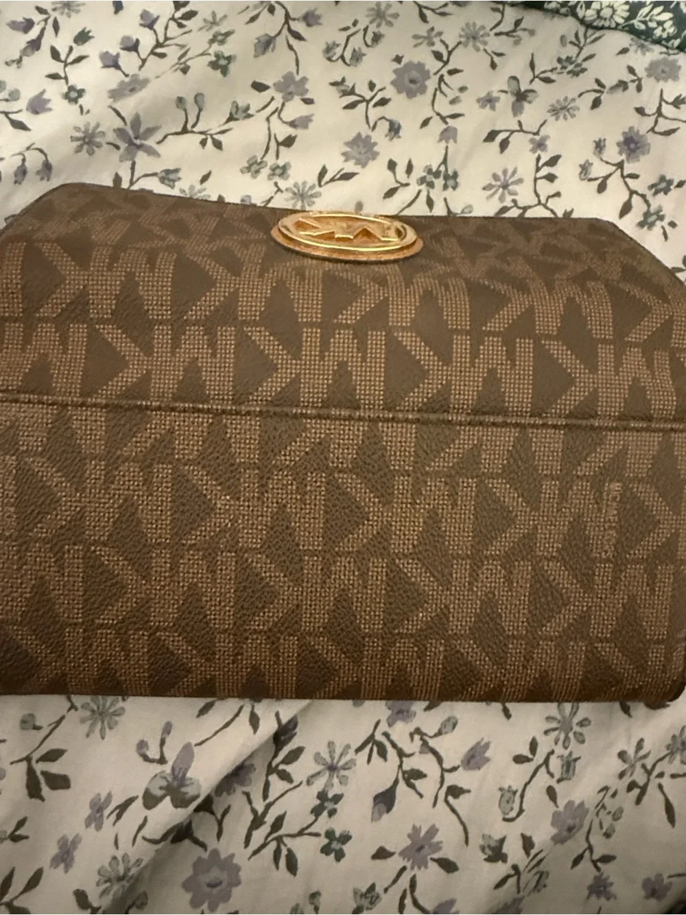 Michael Kors Brown Signature MK Fulton Continental Wallet with Gold Emblem
